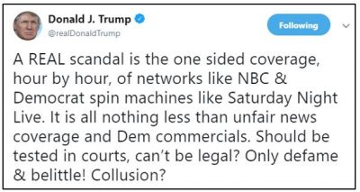 A Donald Trump tweet complaining about television coverage