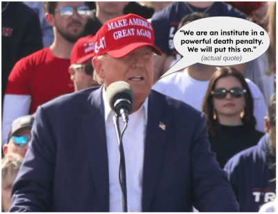 Donald Trump making a nonsensical statement at a rally