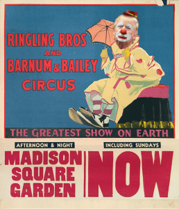 A poster featuring Donald Trump as a circus clown at Madison Square Garden