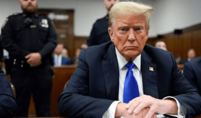 Donald Trump sitting in a New York courtroom