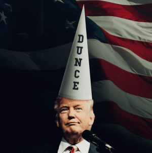 Donald Trump wearing a dunce cap