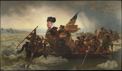 Donald Trump pictured as Washington crossing the Delaware