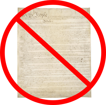 The US Constitution with a red prohibition circle over it.