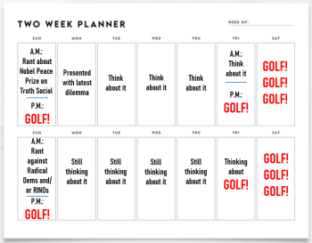 Donald Trump's imaginary two week planning calendar