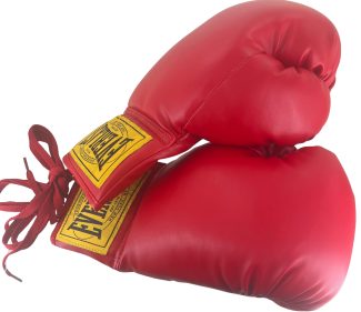 A pair of red boxing gloves
