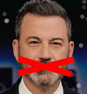 Jimmy Kimmel with a red X over his mouth