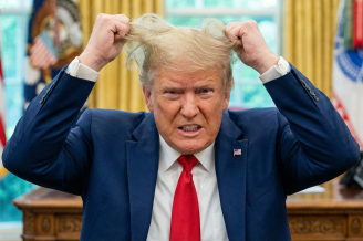 An AI-generated image of Donald Trump pulling his hair out